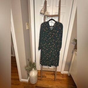 Kaileigh Dark Green Long-Sleeve Printed A-Line Dress